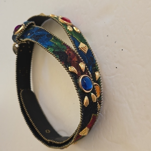 Womens Multi-Color Vintage Gem Belt Gold Buckle Sz.Medium/LARGE